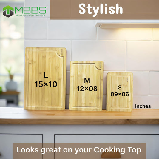 Bamboo Cutting Boards for Kitchen – Set of 3 Wooden Boards with Juice Grooves & Handles – Chopping Board Set for Meat, Veggies, Charcuterie – Eco-Friendly Gift Idea